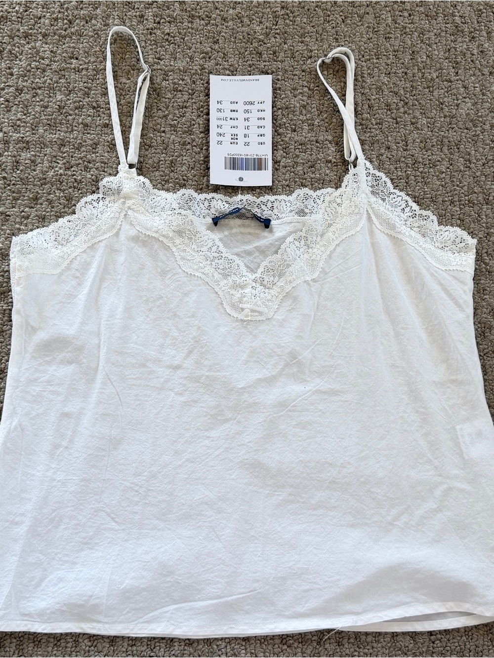 NWT Brandy Melville White Lace Lined Tank Top OS